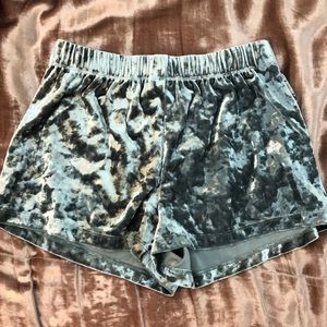 Green velvet shorts